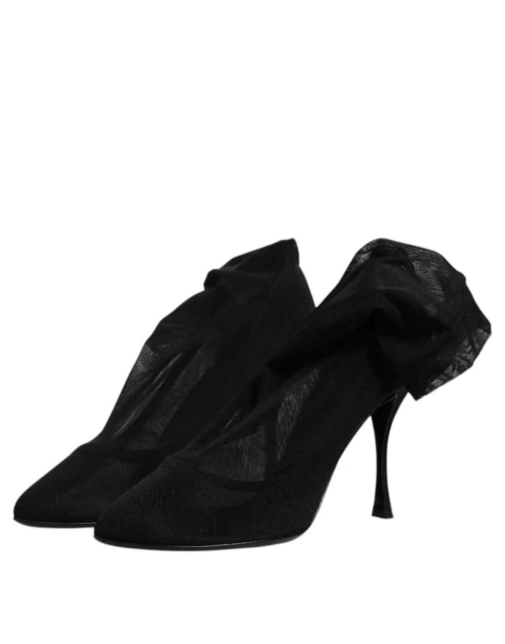 Dolce & Gabbana bottes style chaussettes en soie noire avec talons hauts et accents en tissu mesh plissé transparent