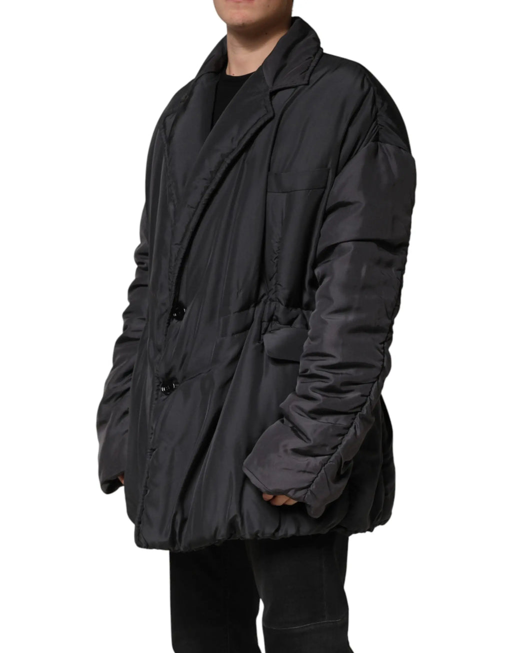Dolce & gabbana manteau parka homme en soie noire matelassée avec col structuré et design en plumeau
