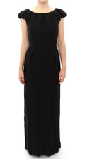 Robe longue noire élégante dolce & gabbana en soie avec manches courtes bouffantes et taille cintrée