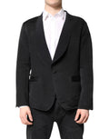 Dolce & Gabbana blazer en velours noir à simple boutonnage avec revers crantés et poches bordées de tissu assorti