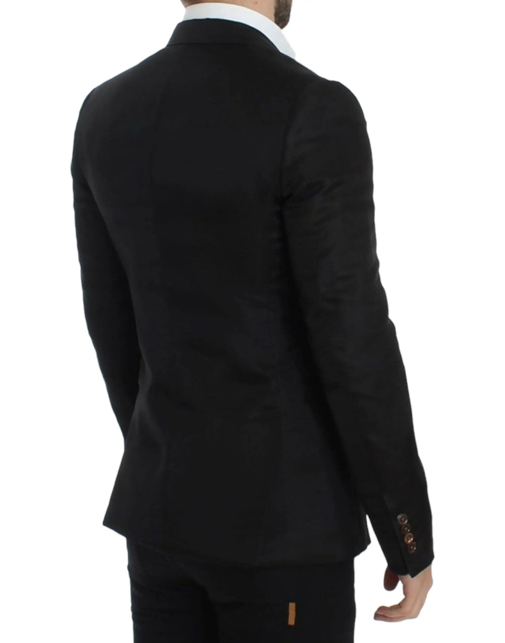 Dolce & gabbana blazer slim fit en soie noire avec texture subtile et boutons rouges contrastants aux poignets