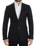 Dolce & Gabbana blazer noir en soie slim fit avec bouton marron et design croisé classique