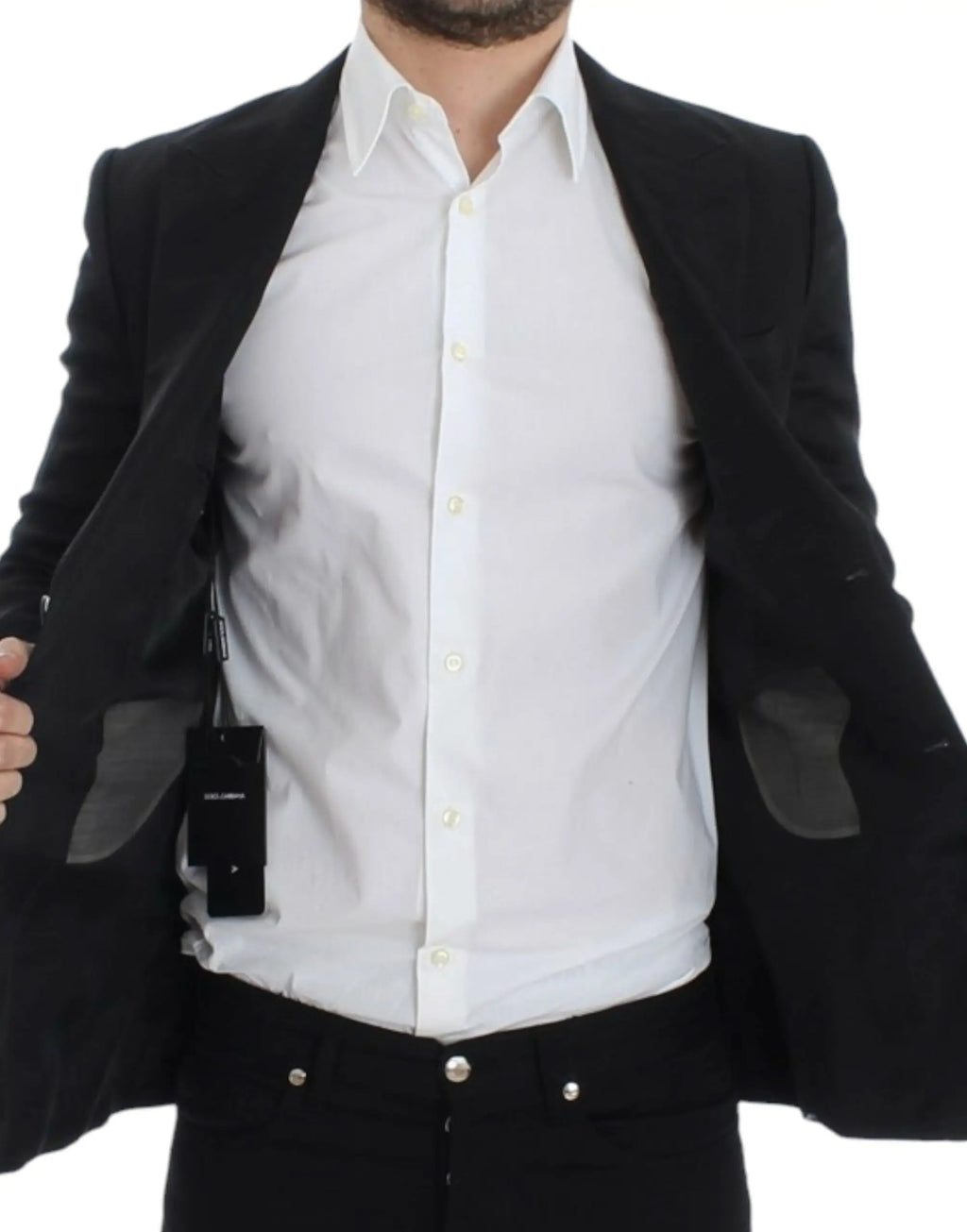 Dolce & gabbana blazer noir en soie slim fit avec épaules structurées et léger éclat subtil