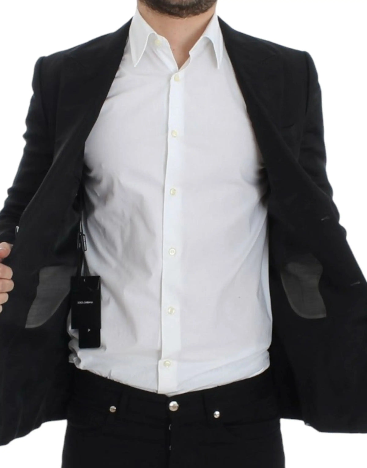 Dolce & gabbana blazer noir en soie slim fit avec épaules structurées et léger éclat subtil