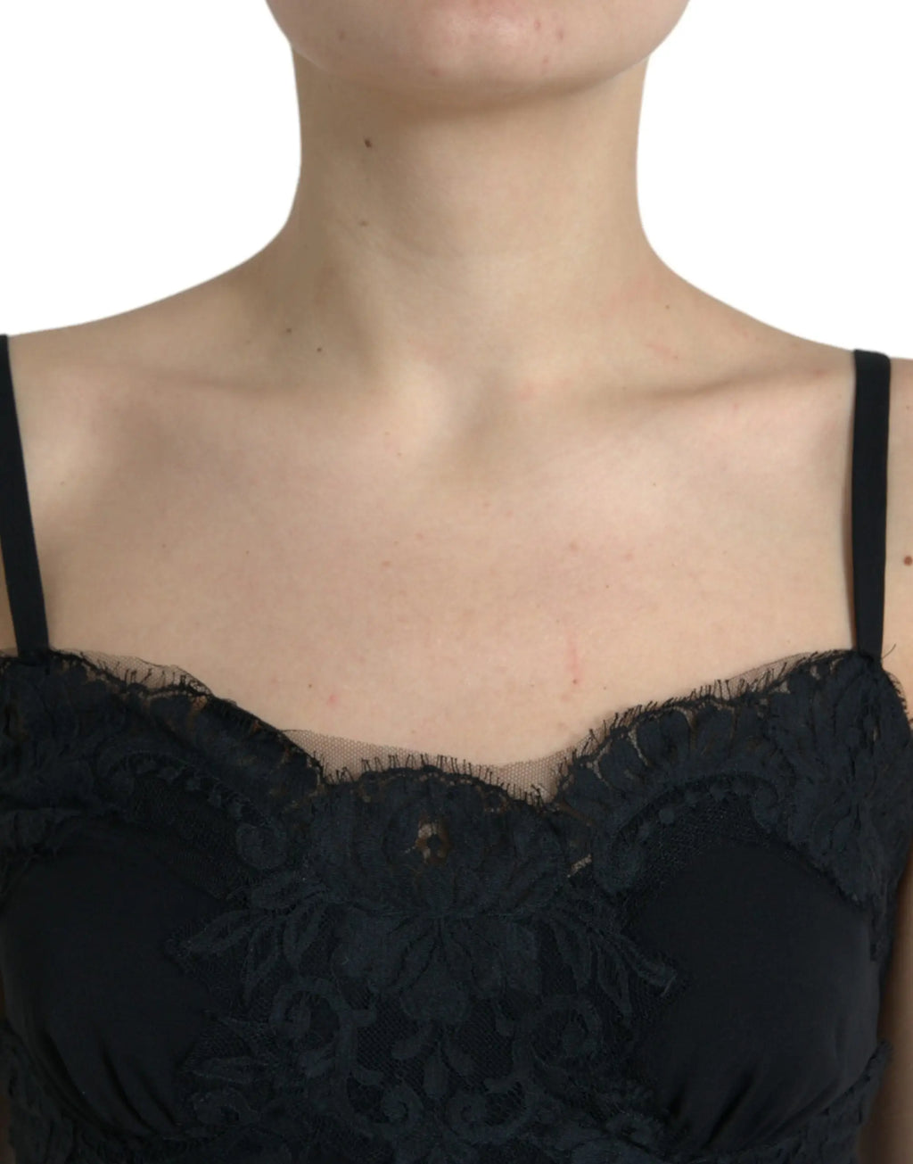 Dolce & gabbana débardeur noir en soie stretch avec corsage en dentelle et broderie florale délicate avec fines bretelles
