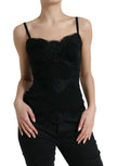 Camisole noire en dentelle stretch en soie dolce & gabbana avec broderie florale délicate et fines bretelles spaghetti
