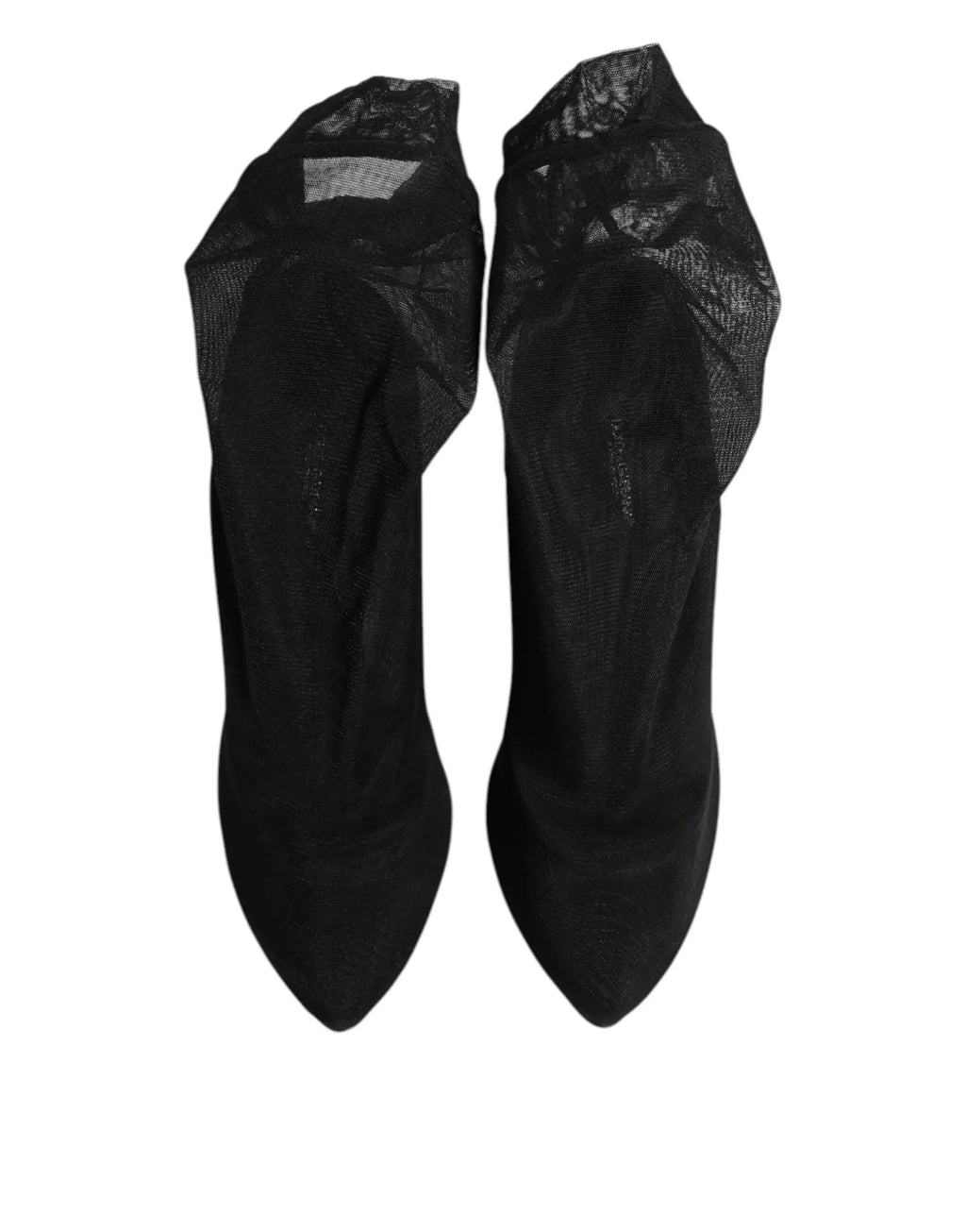 Bottes noires en daim à talons hauts dolce gabbana avec détails à lacets en haut et tissu en maille stretch soie