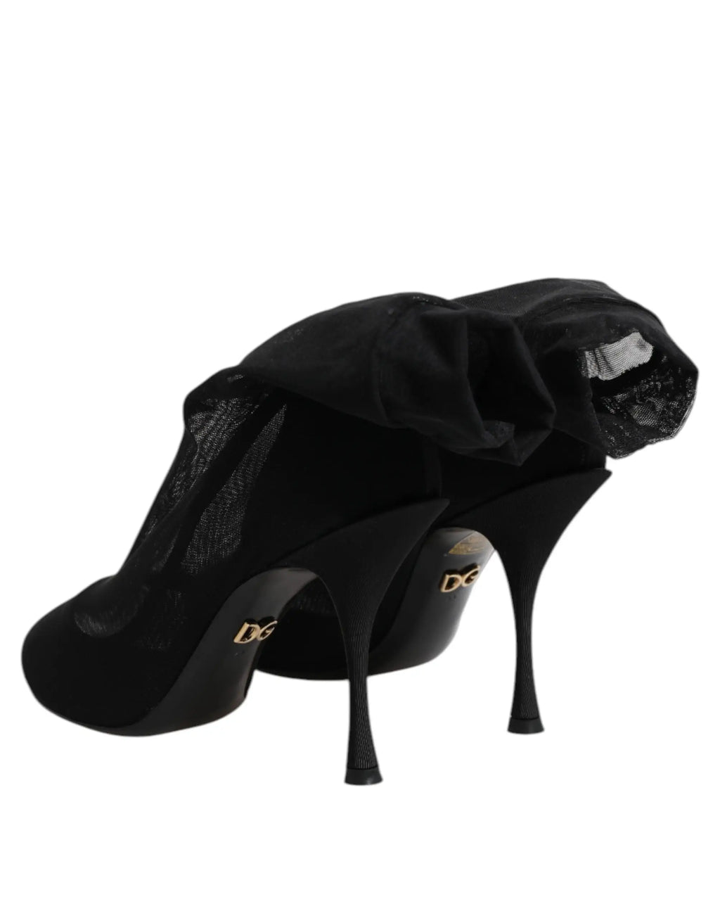 Botte sock noire dolce & gabbana en mesh stretch soie avec volant en tulle et accents en velours