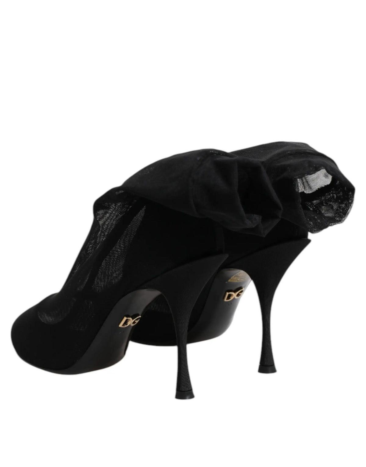 Botte sock noire dolce & gabbana en mesh stretch soie avec volant en tulle et accents en velours