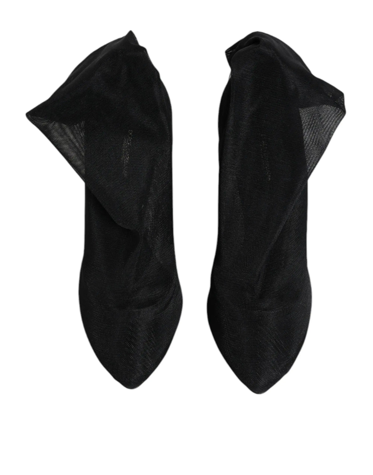 Dolce & gabbana bottines noires en soie stretch avec couvre-bottes en mesh transparent et bout pointu