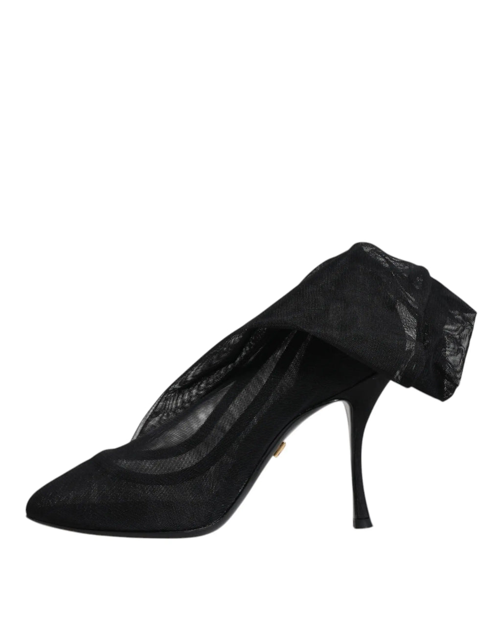 Dolce & gabbana black silk stretch mesh sock boots featuring a sheer black lace high-heeled pump with stiletto heel