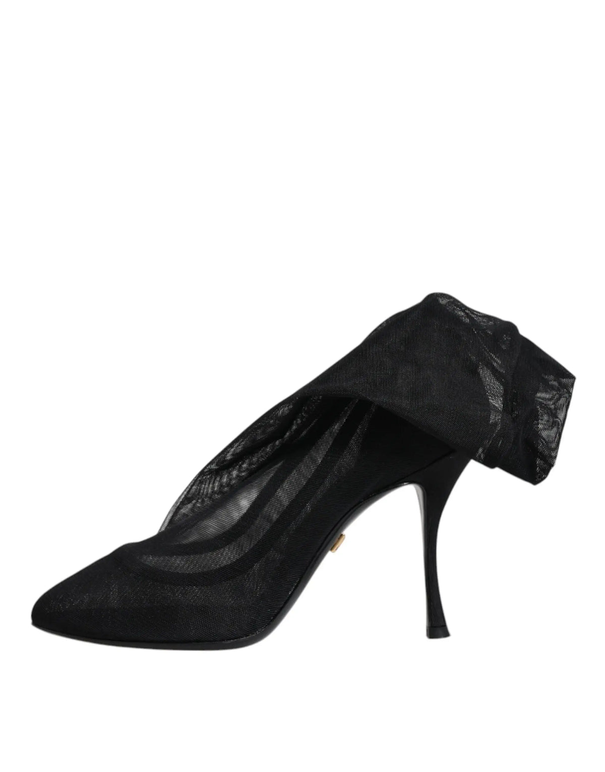 Dolce & gabbana black silk stretch mesh sock boots featuring a sheer black lace high-heeled pump with stiletto heel