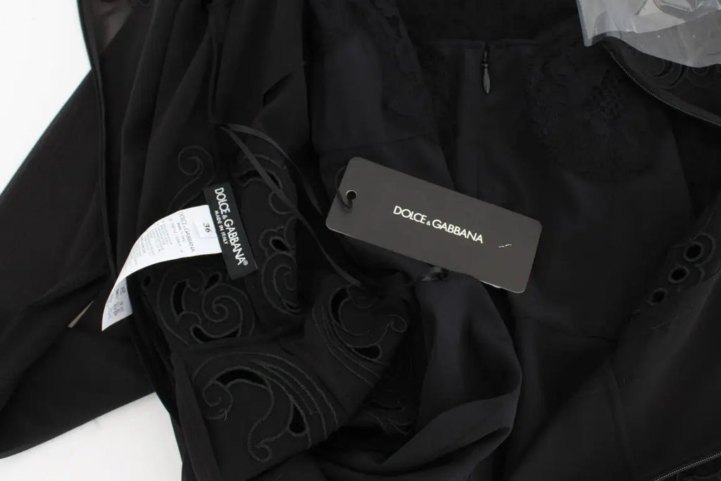 Robe fourreau noire dolce & gabbana en soie stretch avec broderies détaillées complexes