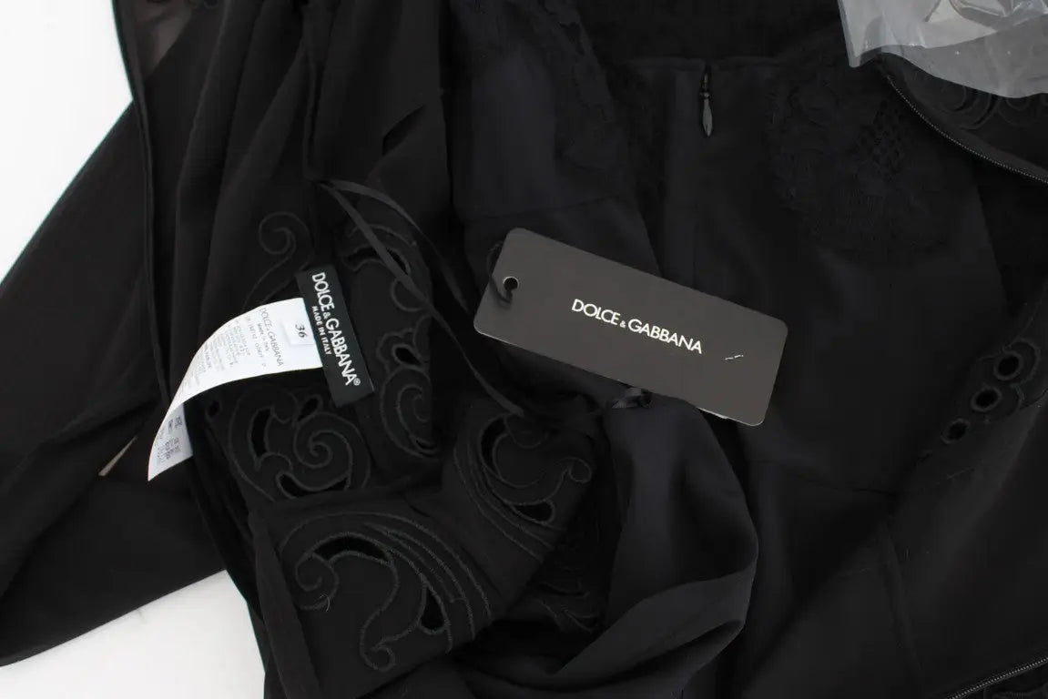 Robe fourreau noire dolce & gabbana en soie stretch avec broderies détaillées complexes