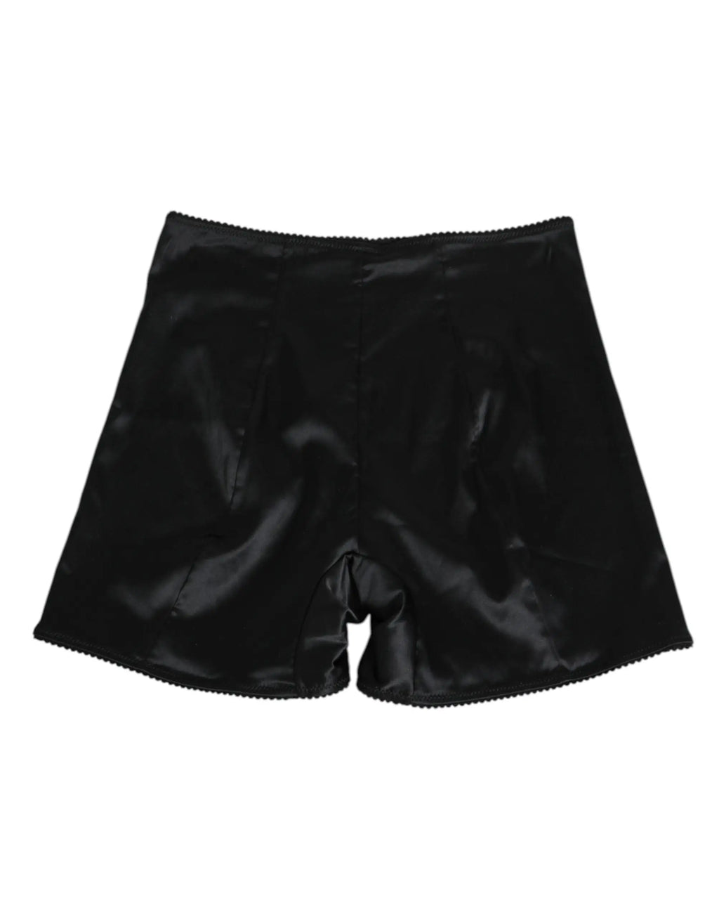 Shorts noirs en satin dolce gabbana taille haute avec ourlet festonné en soie stretch pour femme