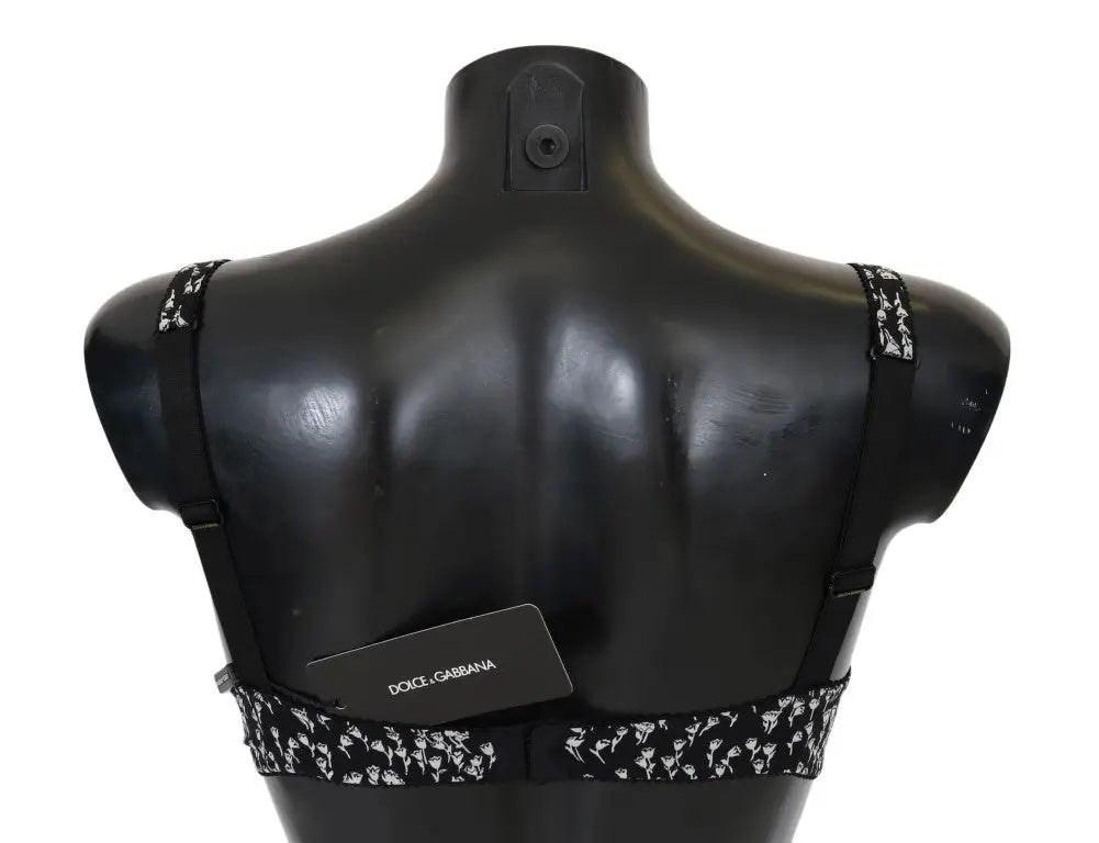 Dolce & gabbana soutien-gorge noir en soie avec dentelle blanche et bretelles à motif floral en stretch