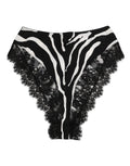 Culotte bikini taille haute dolce gabbana en soie noire imprimé zèbre avec dentelle fine