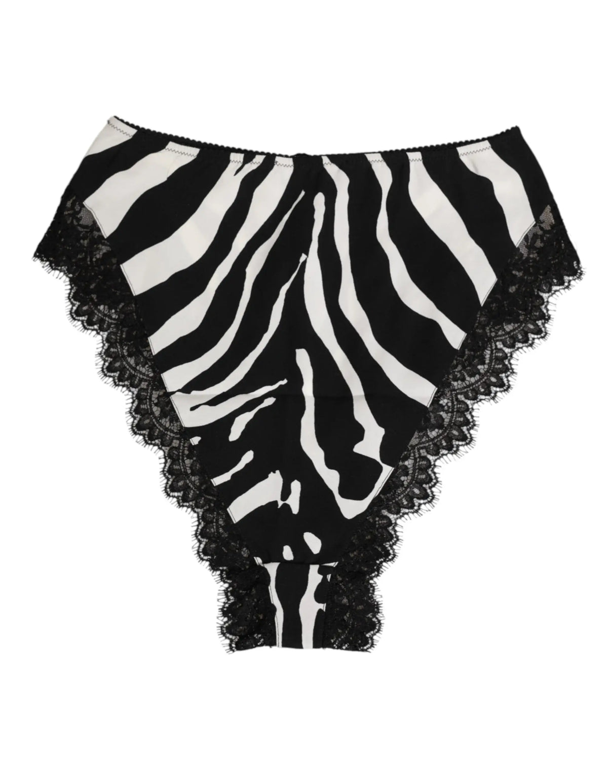 Culotte bikini taille haute dolce & gabbana en soie noire à imprimé zèbre et dentelle noire délicate