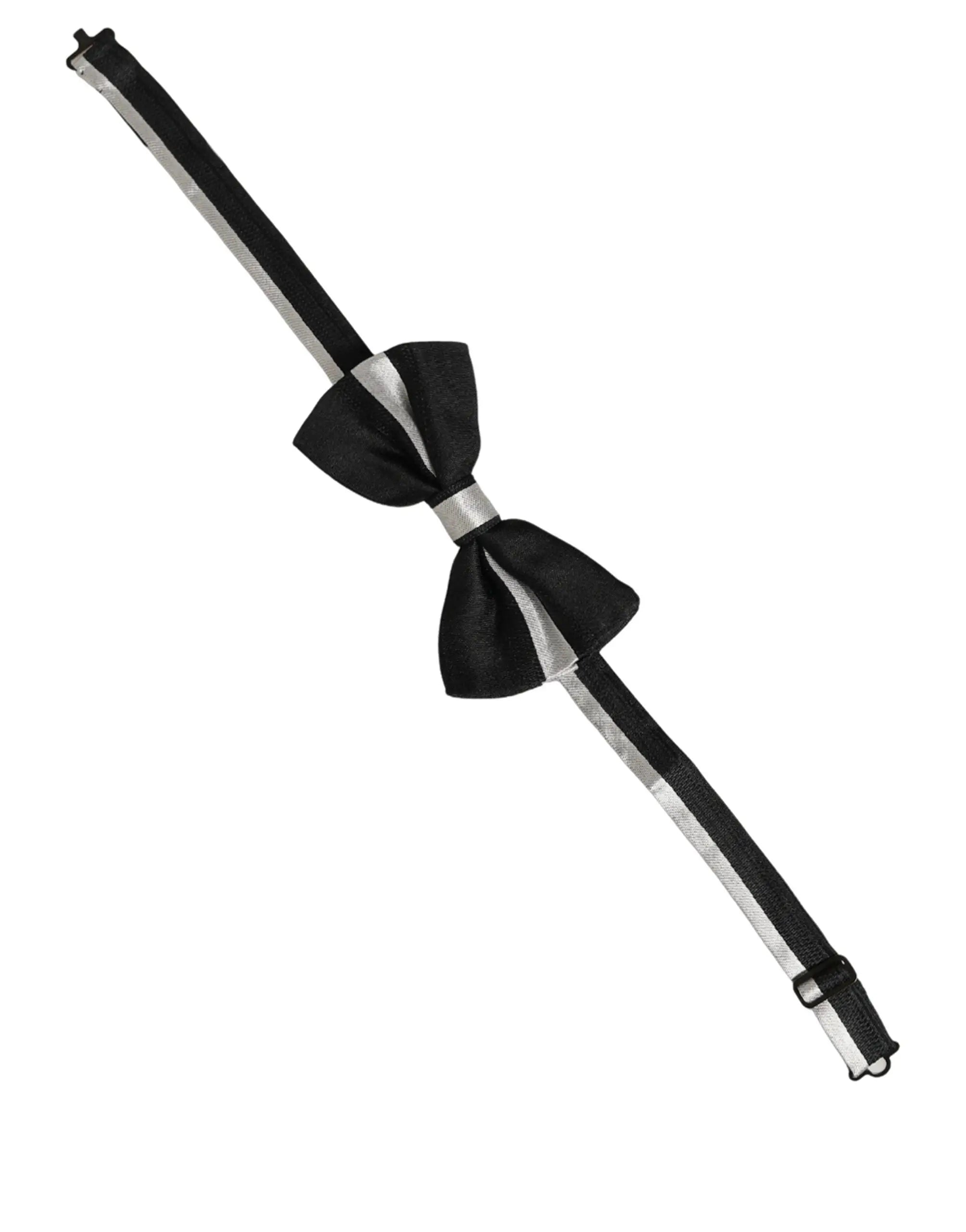Noeud papillon dolce gabbana noir à rayures argentées en soie 100 % avec sangle ajustable pour le cou