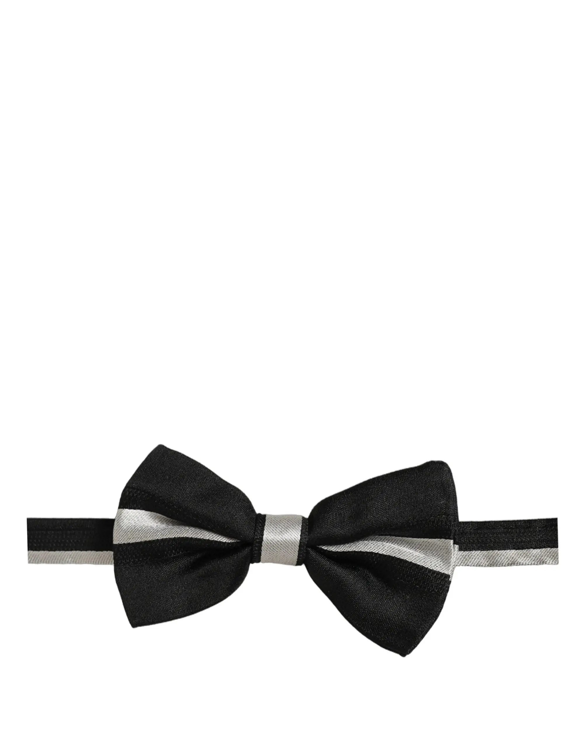 Dolce & gabbana papillon noir avec rayures argentées en soie 100 ajustable pour tour de cou