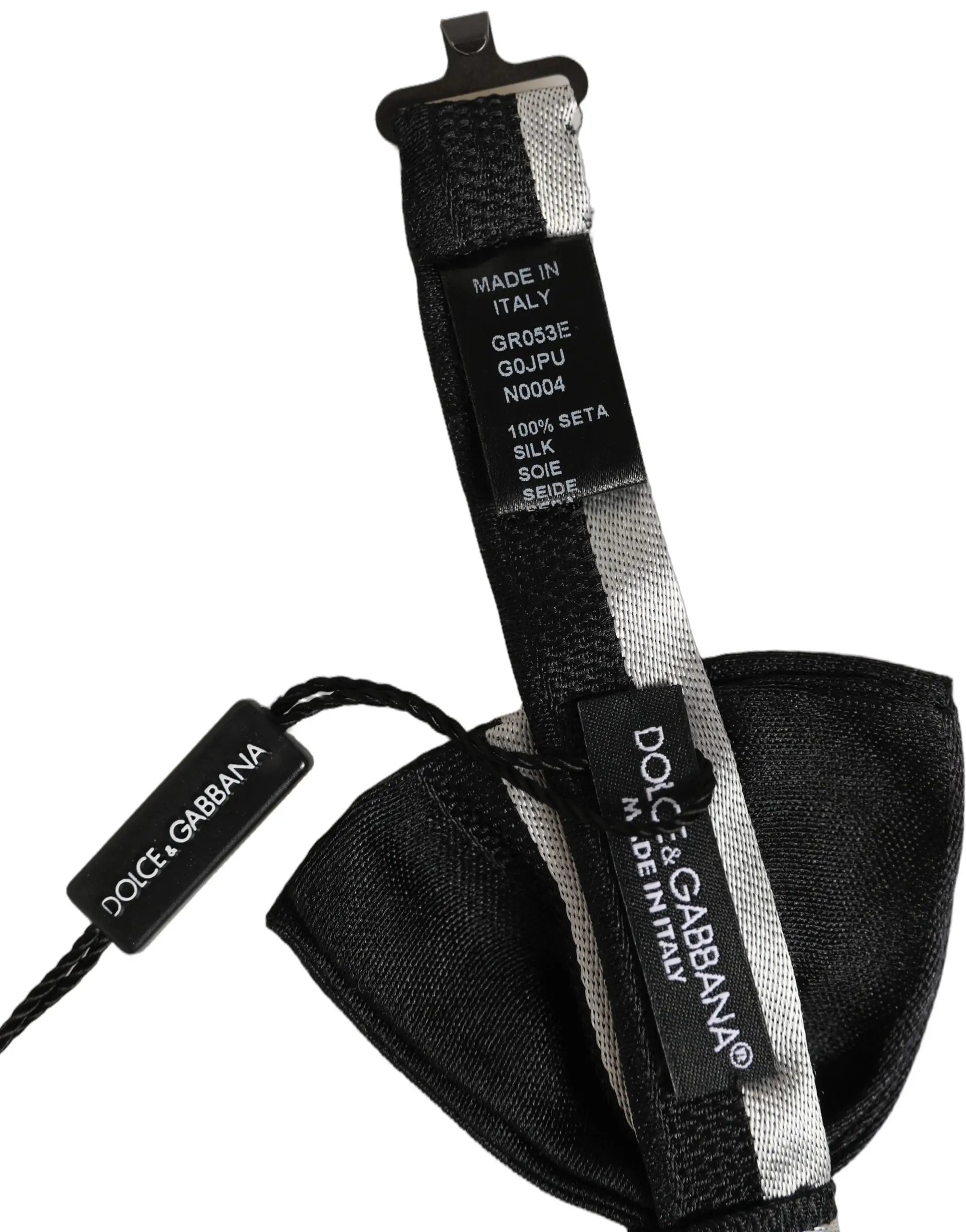 Cravate papillon dolce & gabbana en soie 100 pour cent rayée noire et argent ajustable