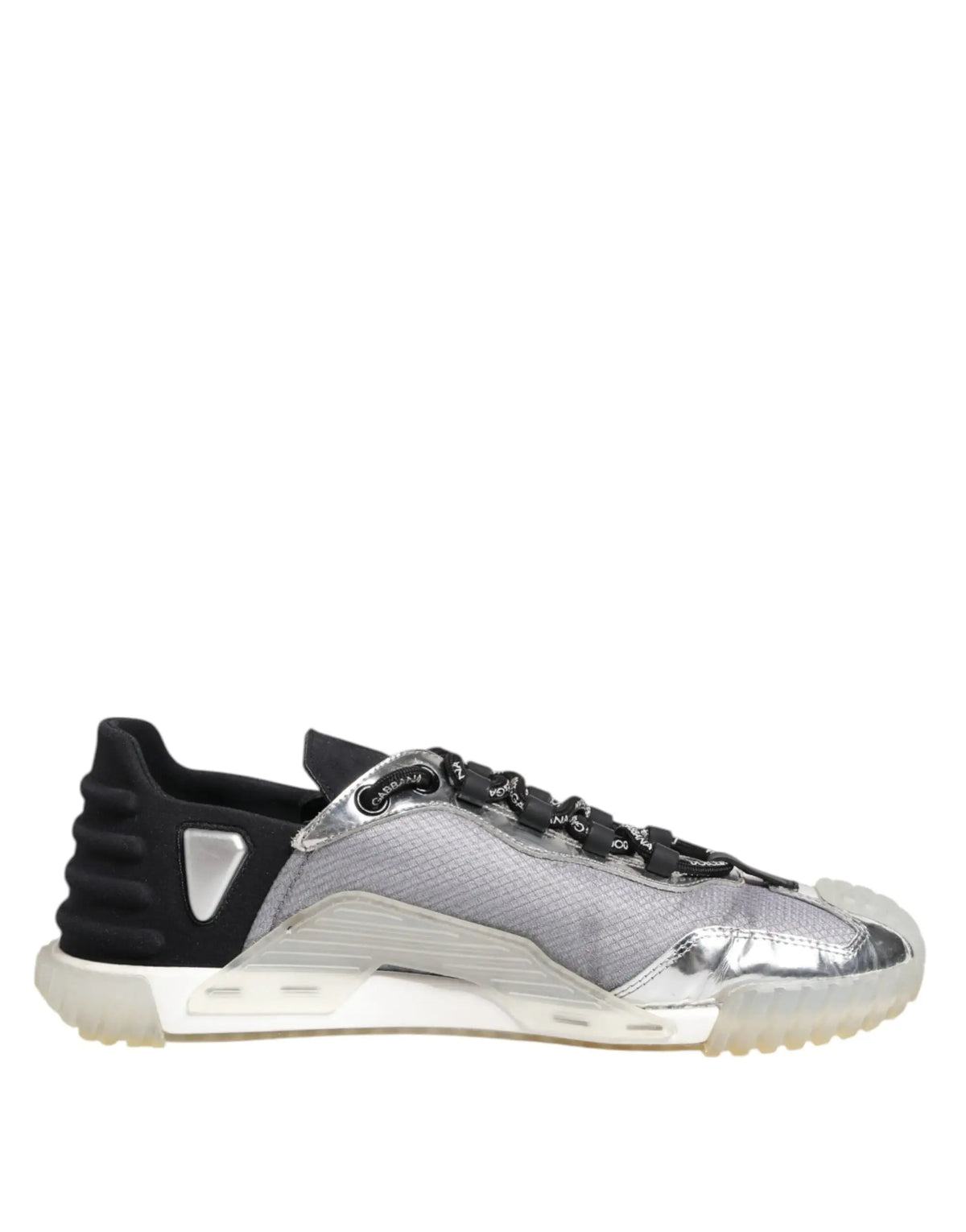Baskets basses dolce & gabbana homme noir argent avec tige en mesh et accents métalliques semelle blanche translucide