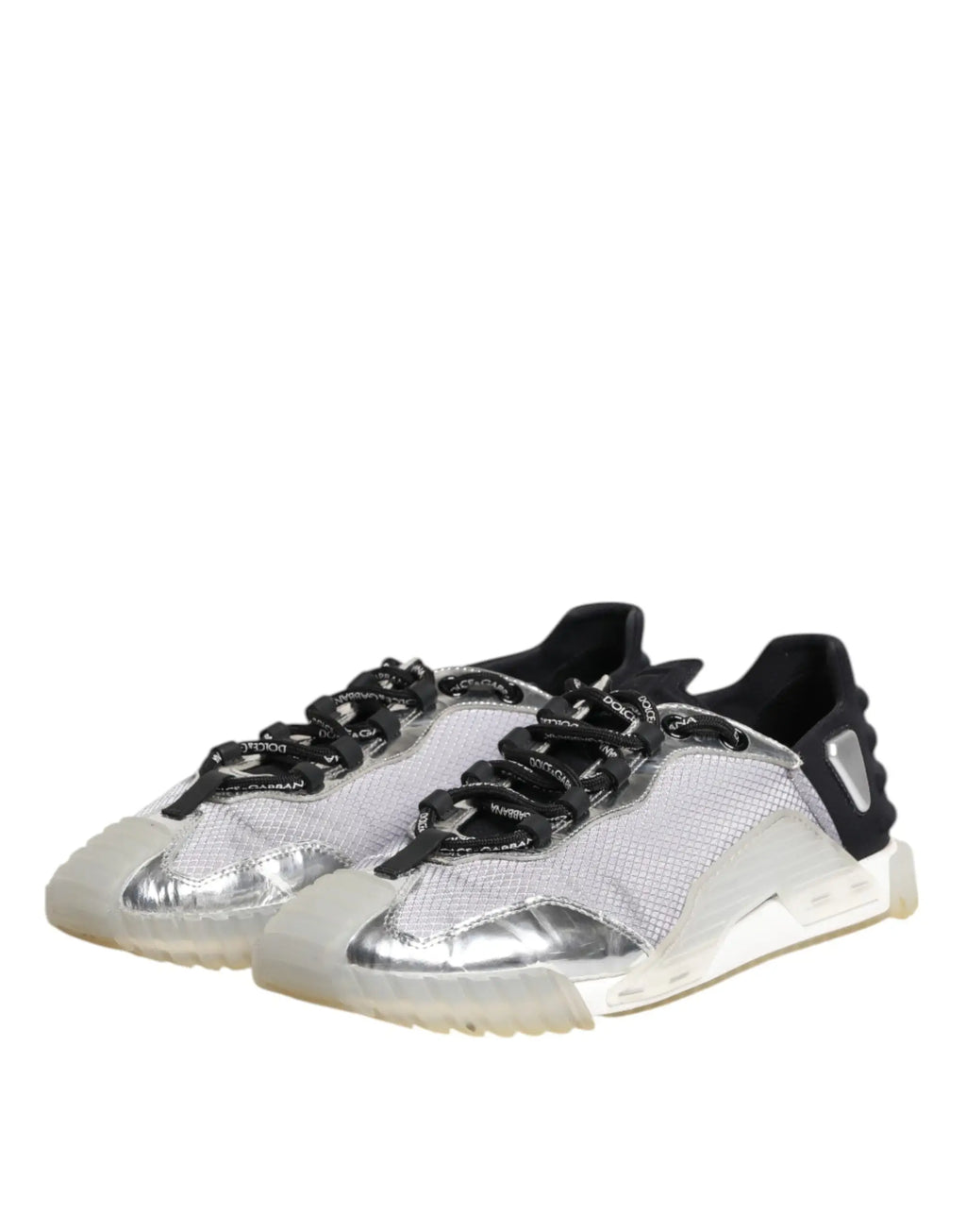 Baskets basses homme dolce & gabbana noir argent en mesh avec embouts métalliques et lacets brandés