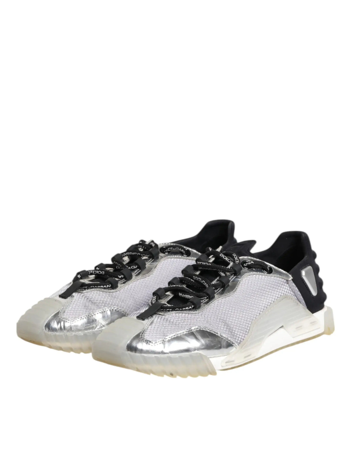 Baskets basses homme dolce & gabbana noir argent en mesh avec embouts métalliques et lacets brandés