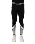Legging homme dolce & gabbana noir en nylon avec panneaux géométriques argentés et blancs sur les cuisses