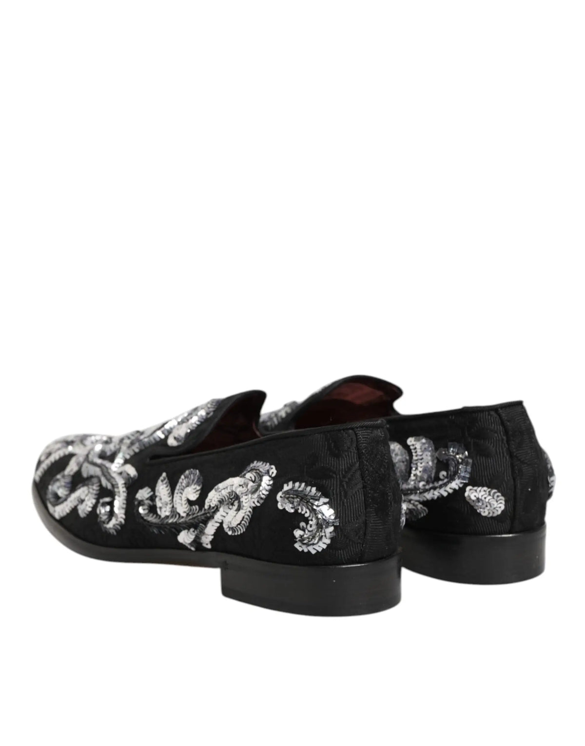 Mocassins dolce & gabbana noir avec broderie argentée en sequins pour homme chaussures habillées