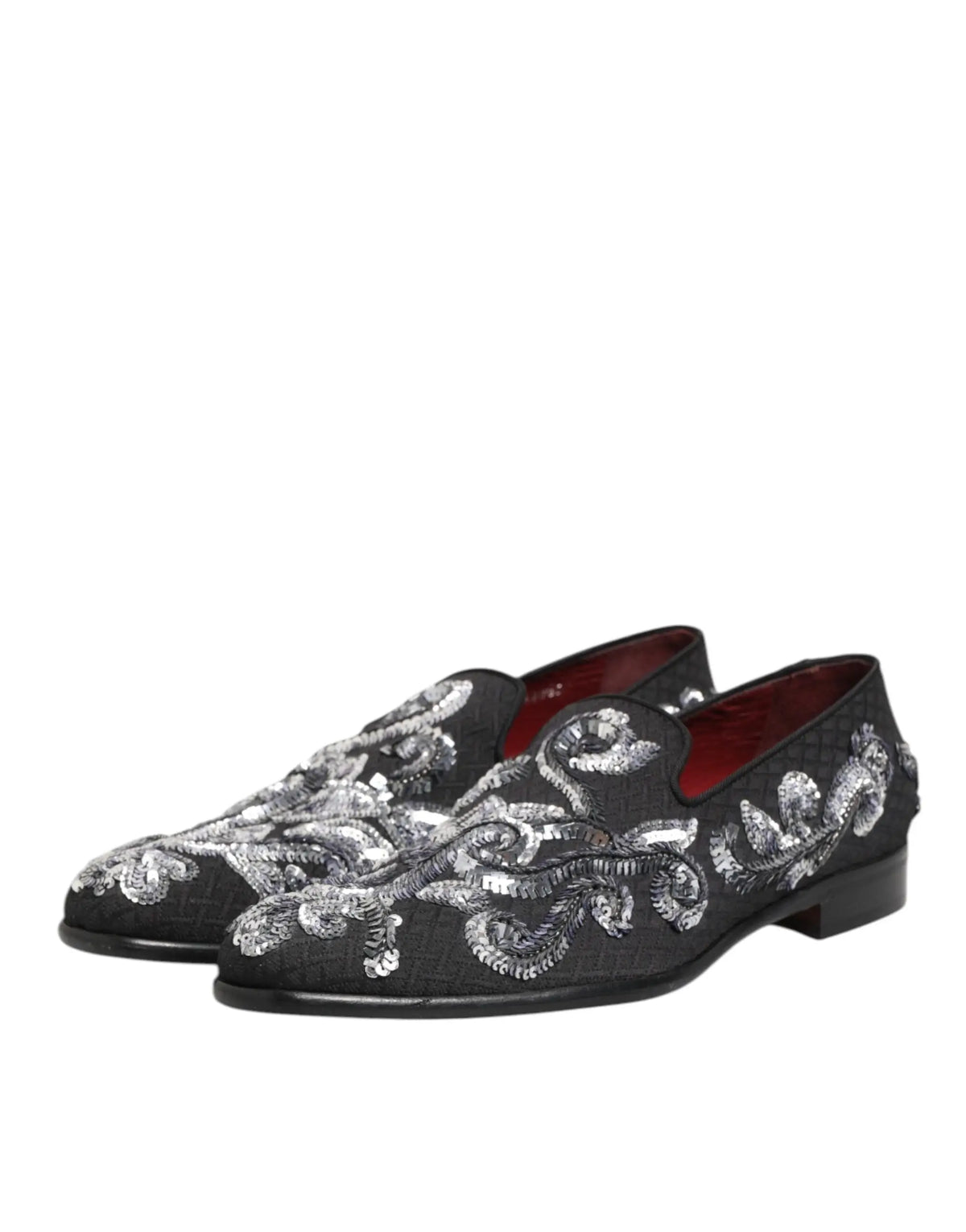 Mocassins dolce & gabbana noirs pour homme avec broderies argentées détaillées et intérieur doublé rouge