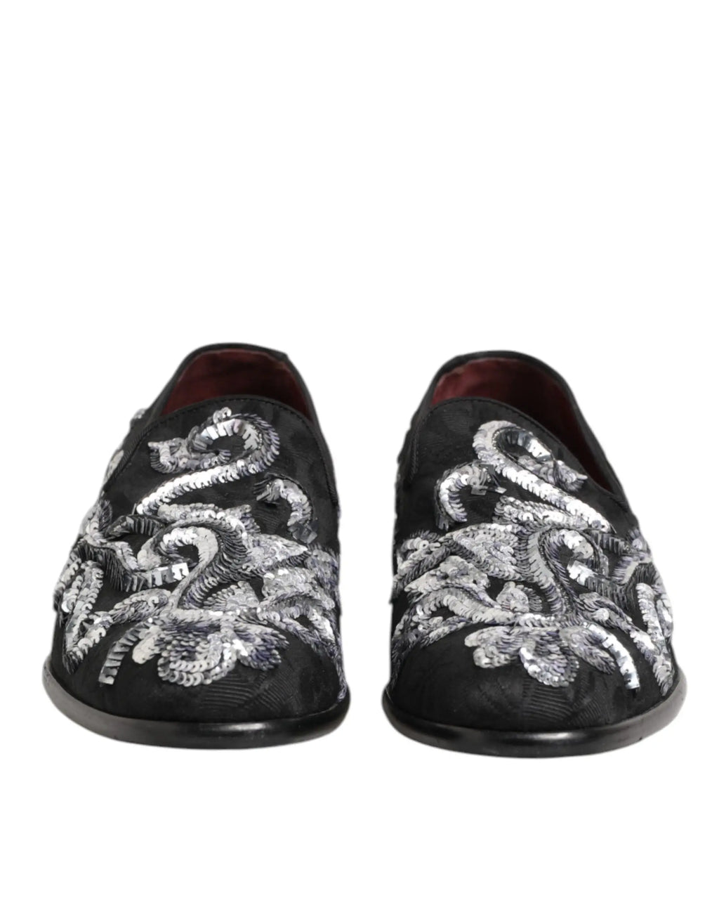Dolce & Gabbana mocassins noirs en tissu avec broderie argentée de dragons pour homme chaussures habillées
