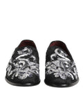 Dolce & Gabbana mocassins noirs en tissu avec broderie argentée de dragons pour homme chaussures habillées