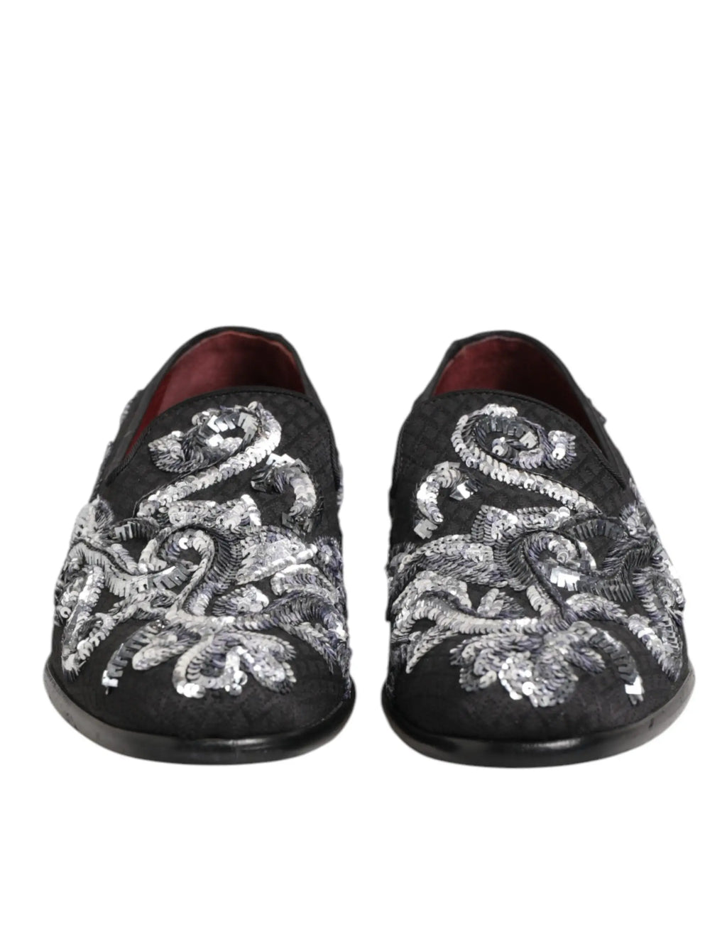 Dolce & gabbana mocassins noirs en tissu avec broderie argentée en sequins pour homme élégants