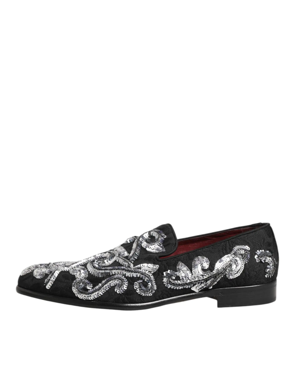 Dolce & gabbana mocassin noir avec broderie argentée en sequins pour homme chaussures habillées