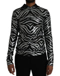 Dolce gabbana pull noir et argent à capuche en polyester avec sequins rayures zebre