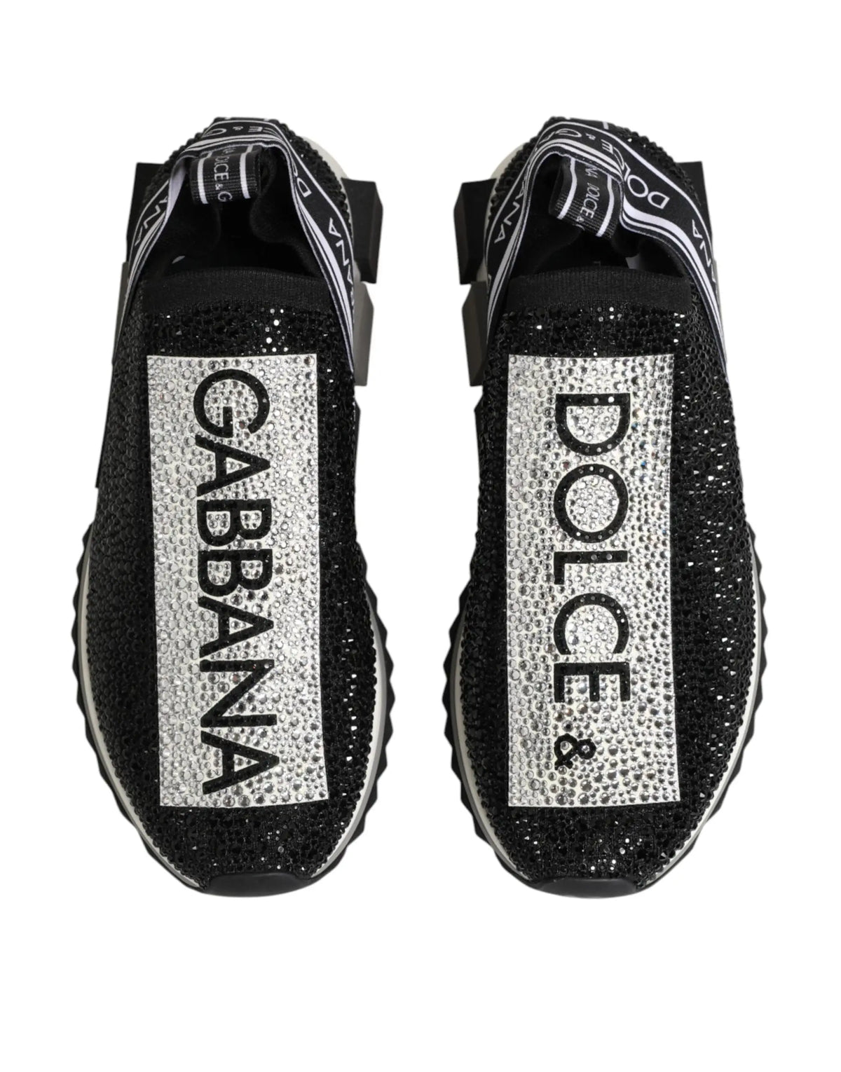 Baskets slip on dolce & gabbana noires et argent avec paillettes et logo sur les côtés