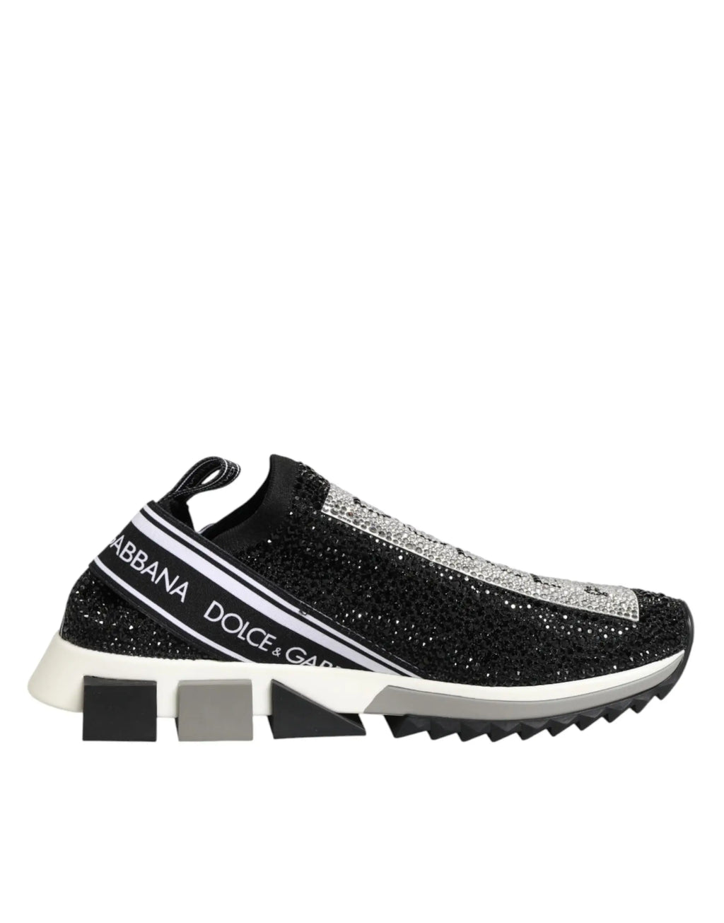 Baskets slip-on dolce & gabbana noires pailletées avec logo argenté et semelle épaisse blanche et noire