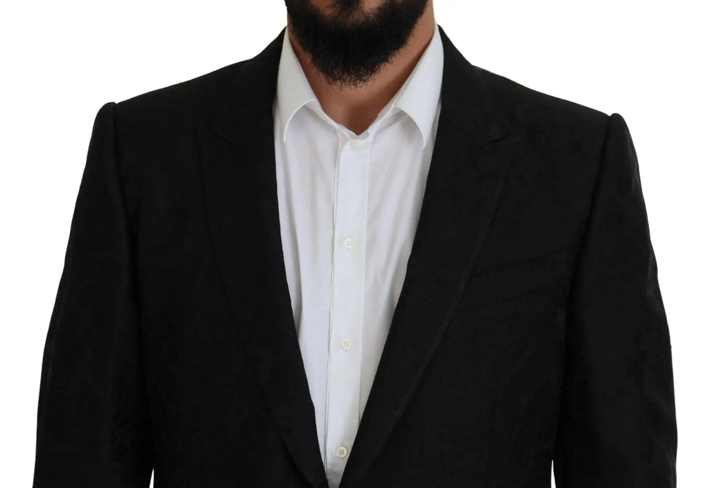 Veste de costume noire dolce & gabbana martini ajustée à revers crantés single-breasted en tissu de qualité