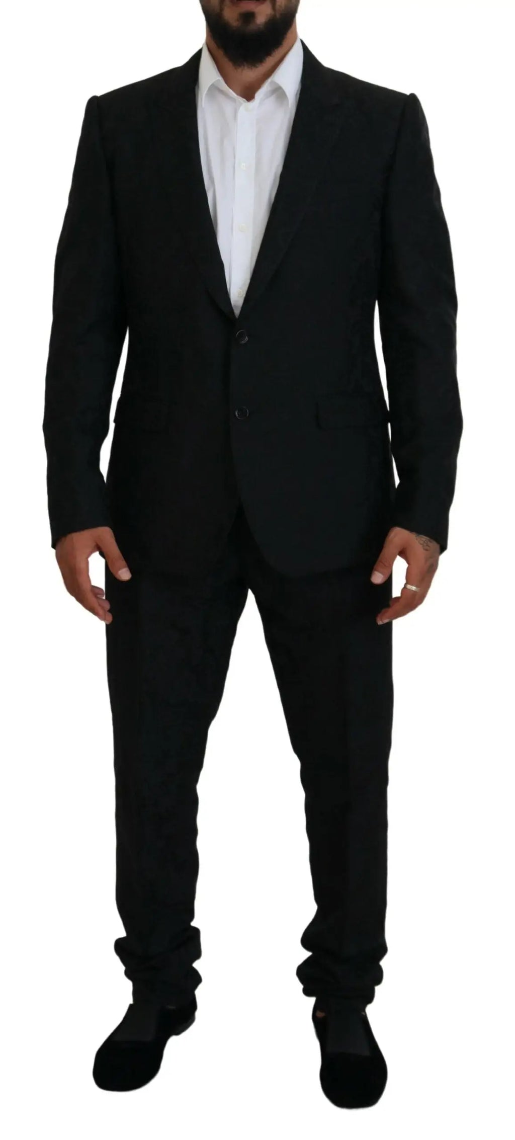 Costume deux pièces martini dolce gabbana noir en laine avec chemise blanche coupe slim et revers classiques