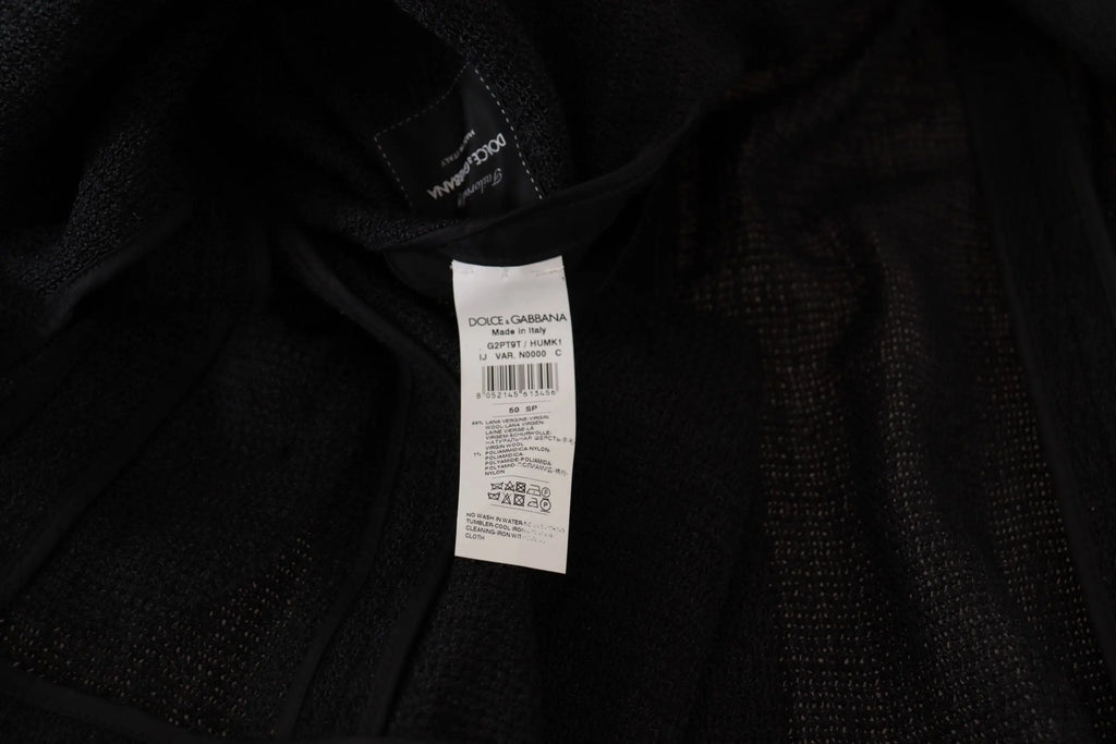 Étiquette noire dolce & gabbana avec label blanc et code-barres pour blazer homme noir à simple boutonnage