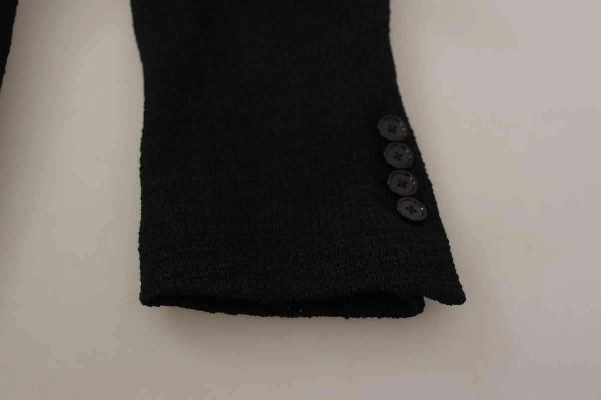 Manche en tissu texturé noir avec quatre boutons gris foncé sur un blazer dolce & gabbana pour homme