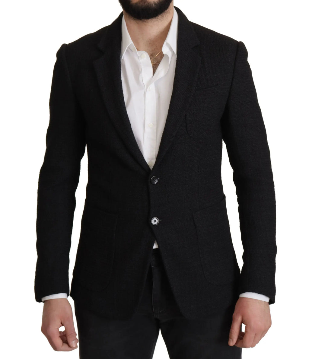 Blazer homme dolce gabbana noir à deux boutons avec texture subtile et coupe tailleur élégante