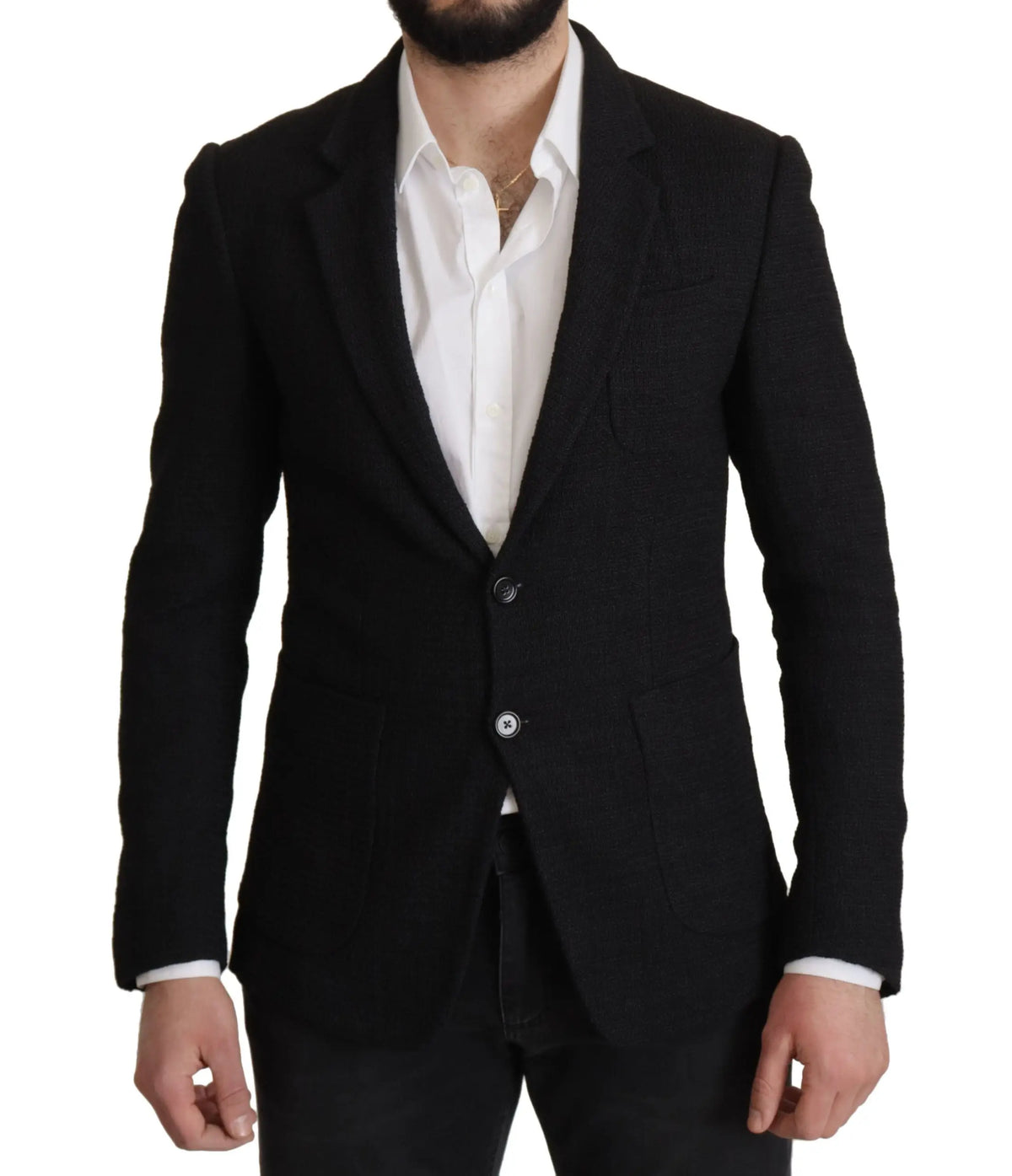 Blazer homme dolce gabbana noir à deux boutons avec texture subtile et coupe tailleur élégante