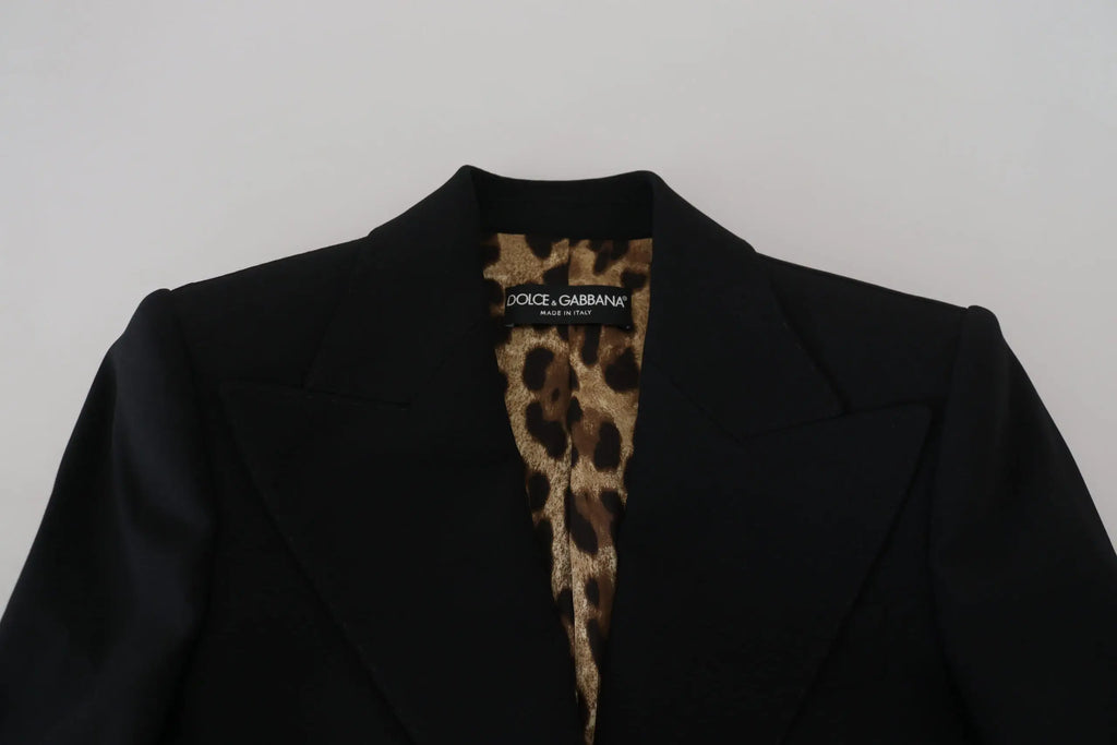 Blazer noir dolce & gabbana en laine avec doublure intérieure imprimé léopard coupe ajustée à simple boutonnage