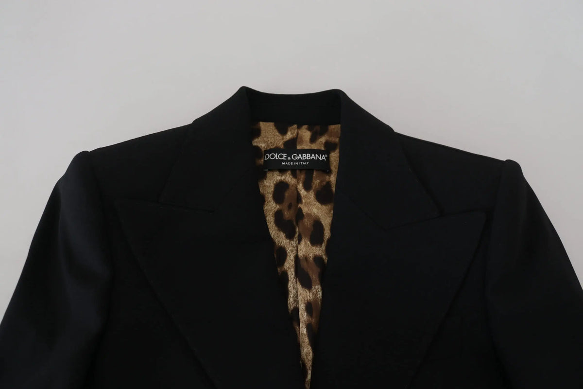 Blazer noir dolce & gabbana en laine avec doublure intérieure imprimé léopard coupe ajustée à simple boutonnage