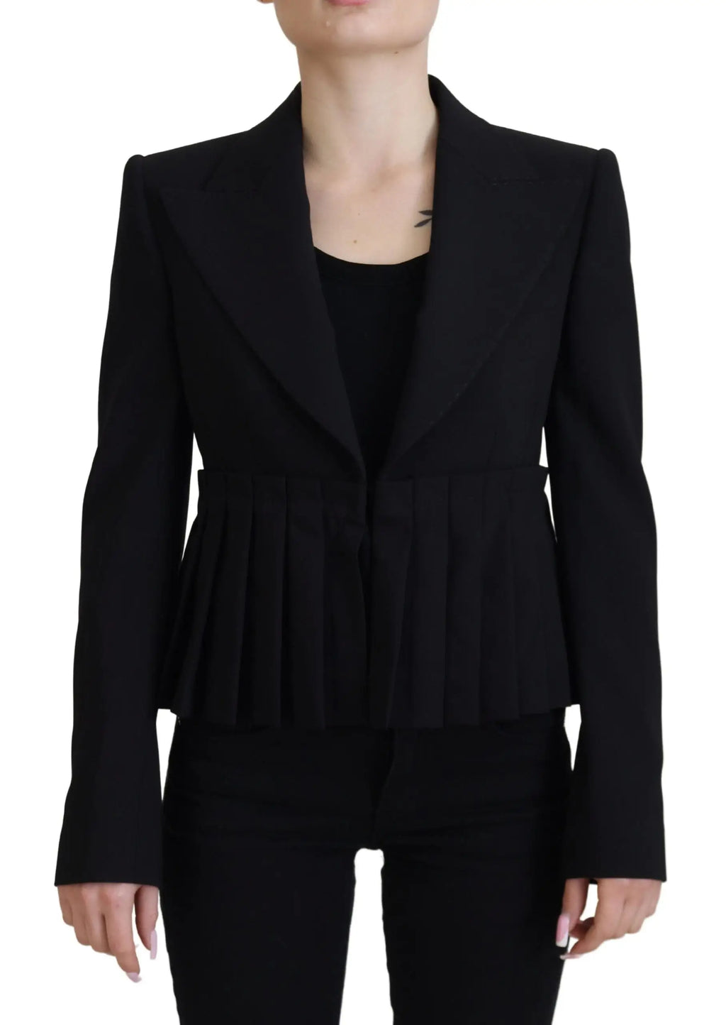 Blazer noir dolce & gabbana en laine avec coupe ajustée et épaules structurées style peplum