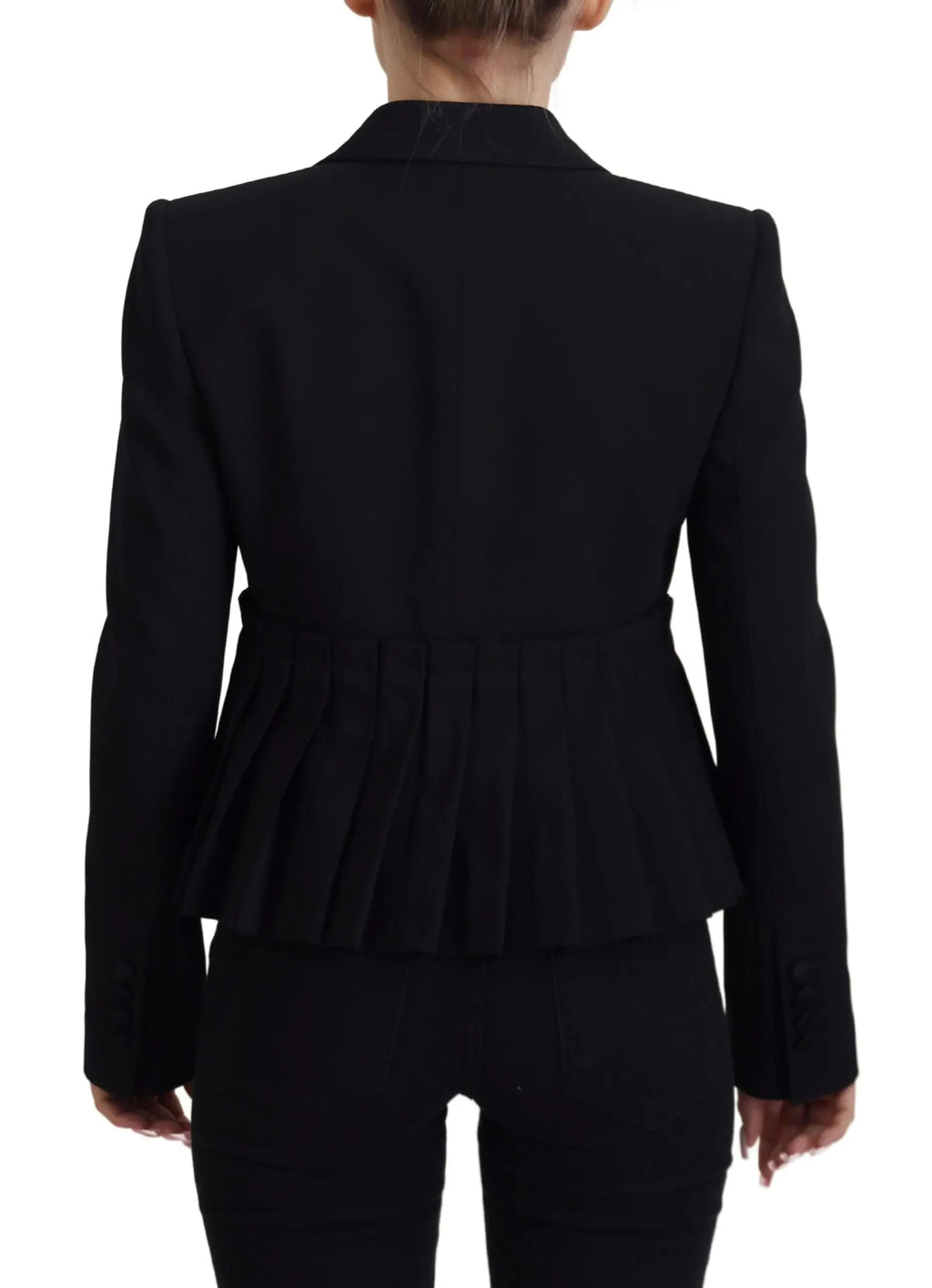 Blazer noir dolce & gabbana en laine avec épaulettes structurées et coupe cintrée style péplum