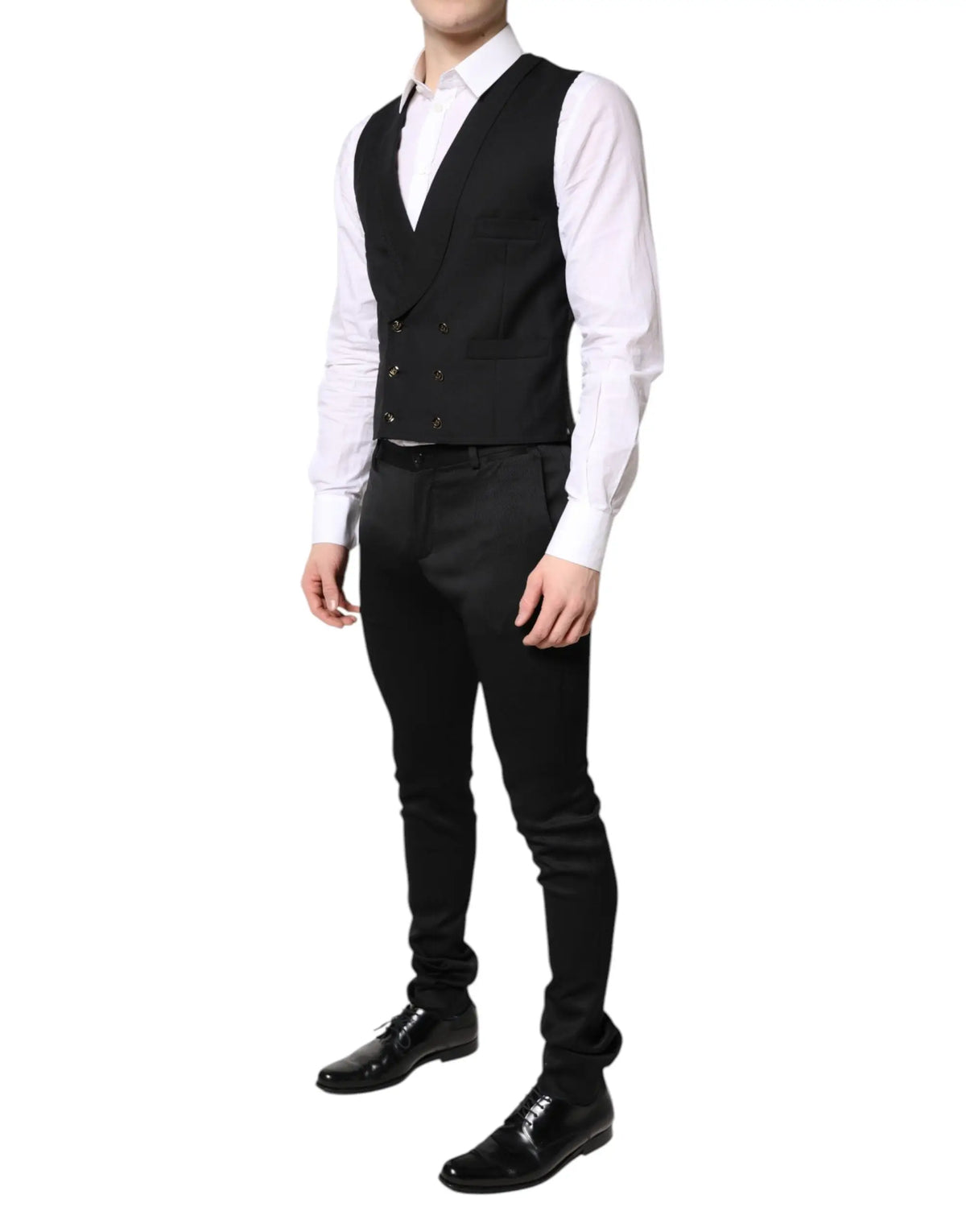 Dolce & gabbana veste noire double boutonnage avec coupe ajustée et détails de couture subtils pour un look formel