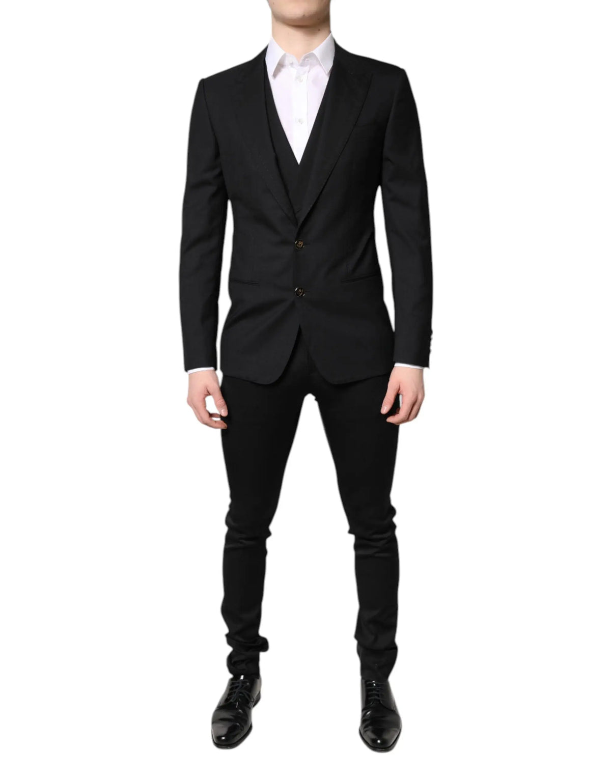 Dolce & gabbana blazer formel noir simple boutonnage avec veste assortie porté sur chemise blanche